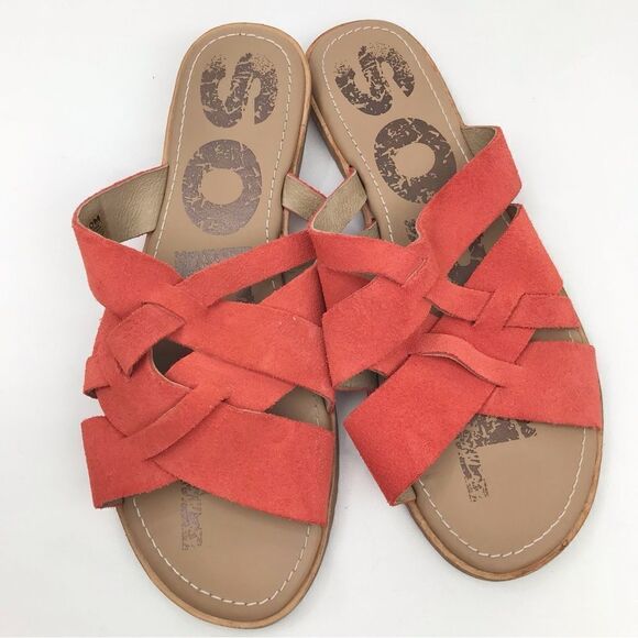 Sorel ELLA Orange Woven Suede Leather Slide Sandals - Picture 4 of 13